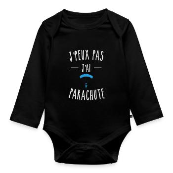 J'PEUX PAS J'AI PARACHUTE - CHUTE LIBRE - Body Bébé bio manches longues - noir - Devant