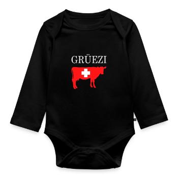 Grüezi Schweiz Flagge Schweizerdeutsch Geschenk - Baby Bio-Langarm-Body - Schwarz - Vorne