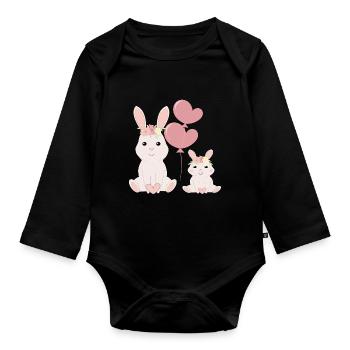 Süße Hasen hell - Baby Bio-Langarm-Body - Schwarz - Vorne