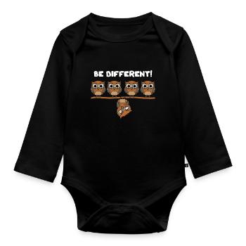 Be different Morning grumbler owls Fun bird - Organic Longsleeve Baby Bodysuit - black - Front