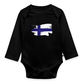 Finlande Drapeau Suomi Drapeau Finlandais Used Look - Body Bébé bio manches longues - noir - Devant