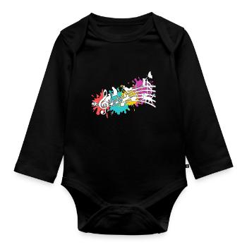 Funny cats note lines color blots - Organic Longsleeve Baby Bodysuit - black - Front