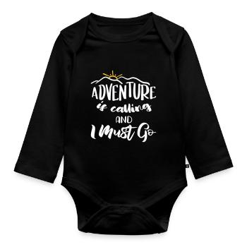 Adventure is calling and I must go - Fernweh Motif - Body Bébé bio manches longues - noir - Devant