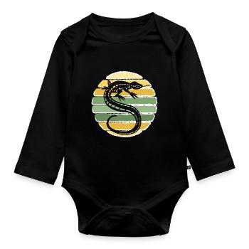 Retro Gecko Echse Vintage Reptil Eidechse Lizard - Baby Bio-Langarm-Body - Schwarz - Vorne