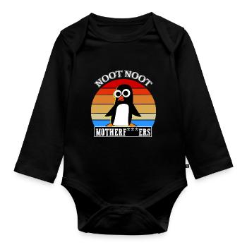 Noot Noot Pingu Meme Motherf - Baby Bio-Langarm-Body - Schwarz - Vorne