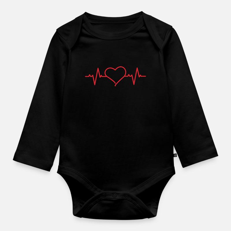 Cœur avec fréquence cardiaque - Body Bébé bio manches longues - noir