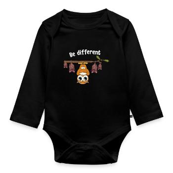 Be Different Sei Anders Eule mit Fledermäusen - Baby Bio-Langarm-Body - Schwarz - Vorne