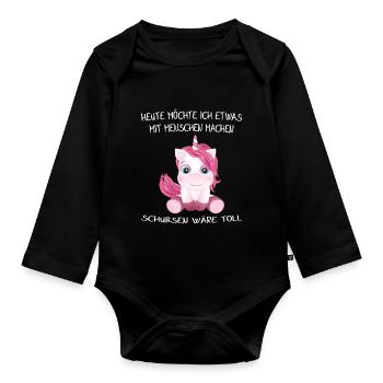 EINHORN - Heute möchte ich was mit Menschen machen - Baby Bio-Langarm-Body - Schwarz - Vorne