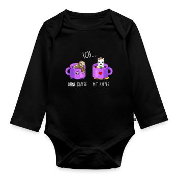 Ich ohne Kaffee Ich mit Kaffee Einhorn Kaffee - Baby Bio-Langarm-Body - Schwarz - Vorne