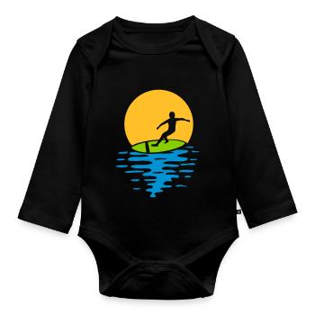 Abend Sonne Surfer - Baby Bio-Langarm-Body - Schwarz - Vorne