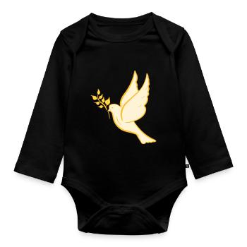 Friedenstaube, hand gezeichnet. Friedenssymbol - Baby Bio-Langarm-Body - Schwarz - Vorne