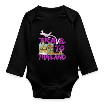 Travel to Thailand, Bangkok Emigration and holidays - Organic Longsleeve Baby Bodysuit - black - Front