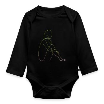 Line Art weibliche Silhouette Weibliche Gesichter Gesicht - Baby Bio-Langarm-Body - Schwarz - Vorne