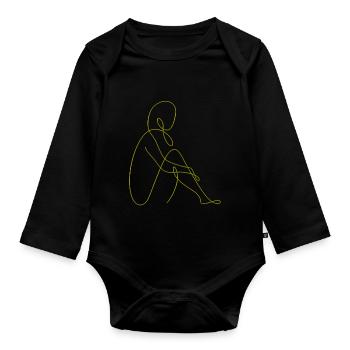 Line Art weibliche Silhouette Weibliche Gesichter Gesicht - Baby Bio-Langarm-Body - Schwarz - Vorne