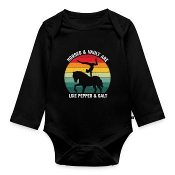 Voltigieren Design und Voltigieren Pferde Designs - Baby Bio-Langarm-Body - Schwarz - Vorne