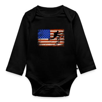 American Flag Hurdles Hurdling Hurdler Patriotic - Organic Longsleeve Baby Bodysuit - black - Front