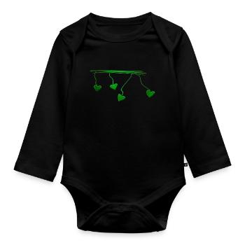 green heart lines line line - Organic Longsleeve Baby Bodysuit - black - Front
