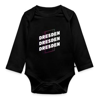 Dresden Germany City Font Skyline Home - Organic Longsleeve Baby Bodysuit - black - Front