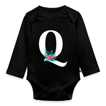 lettre Q fleuris - Body Bébé bio manches longues - noir - Devant