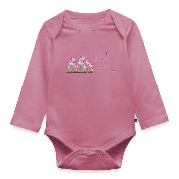 fleurs roses Je t’aime coeur - Body Bébé bio manches longues - mauve - Devant
