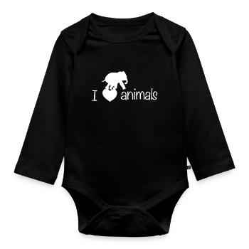 J’aime les animaux éléphant bien-être animal - Body Bébé bio manches longues - noir - Devant