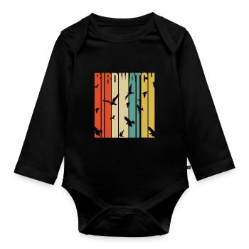 Vogelbeobachtung Retro Vogelbeobachter Singvogel - Baby Bio-Langarm-Body - Schwarz - Vorne