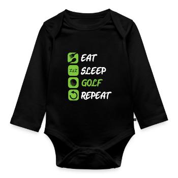 Eat Sleep Repeat Golf Golfer Golfschläger Golfen - Baby Bio-Langarm-Body - Schwarz - Vorne