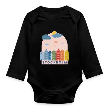 Sweden Stockholm Design Logo Sweden Europe Trip - Organic Longsleeve Baby Bodysuit - black - Front