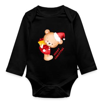 Weihnachten - Merry Christmas - Teddy - Organic Longsleeve Baby Bodysuit - black - Front