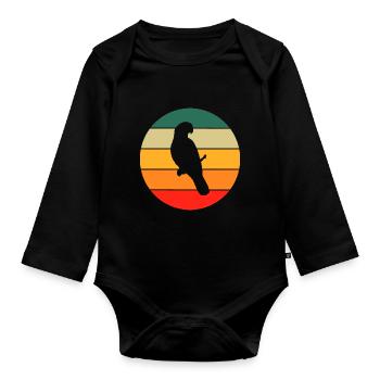 Vogelliebhaber Haustier Geschenk Retro Papagei - Baby Bio-Langarm-Body - Schwarz - Vorne