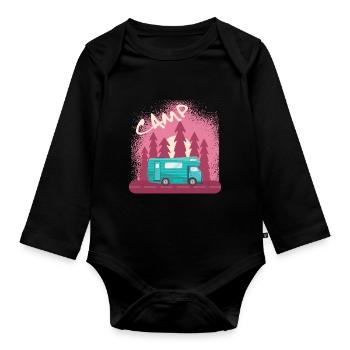 Camping Wohnmobil Vintage im Wohnwagen Caravan - Baby Bio-Langarm-Body - Schwarz - Vorne