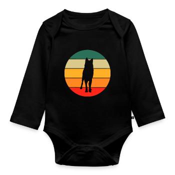 Wald Tierliebhaber Tierfreund Geschenk Retro Wolf - Baby Bio-Langarm-Body - Schwarz - Vorne