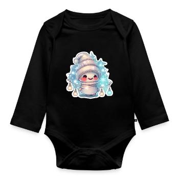 Cuddly snowman with fairy lights - Organic Longsleeve Baby Bodysuit - black - Front