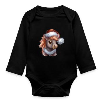 Cheval Poney Noël mignons enfants - Body Bébé bio manches longues - noir - Devant