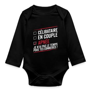 célibataire en couple apnée cadeau humour - Body Bébé bio manches longues - noir - Devant