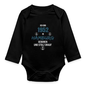 1950 in Hamburg geboren und stolz drauf - Geschenk - Baby Bio-Langarm-Body - Schwarz - Vorne