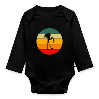 Tropical Bird Animal Gift Retro Flamingo - Organic Longsleeve Baby Bodysuit - black - Front