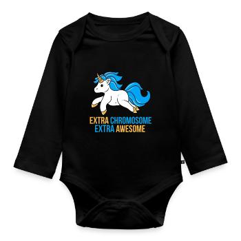 Extra Chromosome Awesome Down Syndrom Trisomie - Baby Bio-Langarm-Body - Schwarz - Vorne