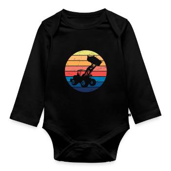 Bagger Vintage Baustelle Fahrzeuge Baggerfahrer - Baby Bio-Langarm-Body - Schwarz - Vorne