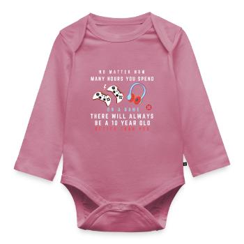 Hours of gaming - Organic Longsleeve Baby Bodysuit - mauve - Front