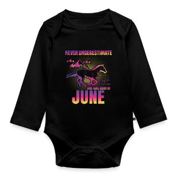 This girl loves horses | June - Organic Longsleeve Baby Bodysuit - black - Front