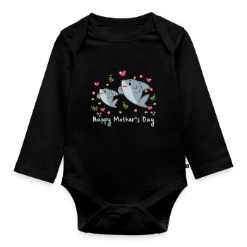 Animal Mom Shark pour la fête des mères - Body Bébé bio manches longues - noir - Devant