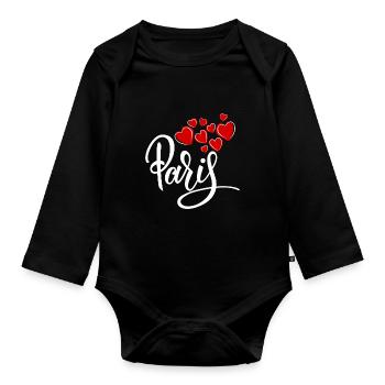 Paris Coeurs Amour Font France Ville Art - Body Bébé bio manches longues - noir - Devant