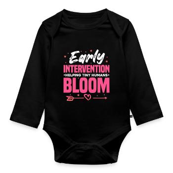 Early Intervention Keeping Tiny Humans Bloom - - Baby Bio-Langarm-Body - Schwarz - Vorne