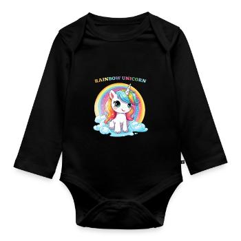 Einhorn Regenbogen T-Shirt - Baby Bio-Langarm-Body - Schwarz - Vorne