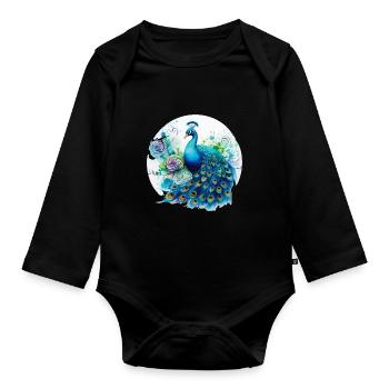 Peacock Flowers Peacock Feather Exotic Colorful Colorful - Organic Longsleeve Baby Bodysuit - black - Front