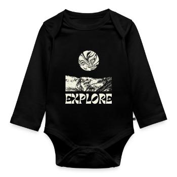 Black And White Hand Drawn Cosmic - Baby Bio-Langarm-Body - Schwarz - Vorne