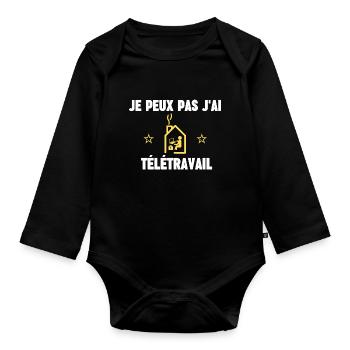 je peux pas j'ai télétravail - Body Bébé bio manches longues - noir - Devant