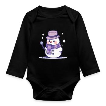 Süßer Weihnachts Schneemann - Festtags-Design - Baby Bio-Langarm-Body - Schwarz - Vorne