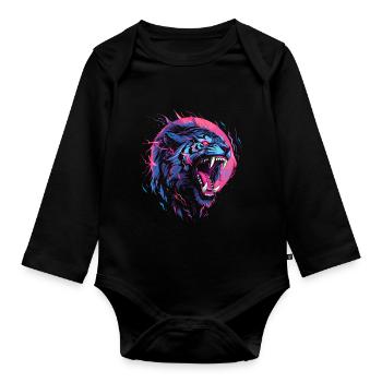Synthwave Tiger - Baby Bio-Langarm-Body - Schwarz - Vorne